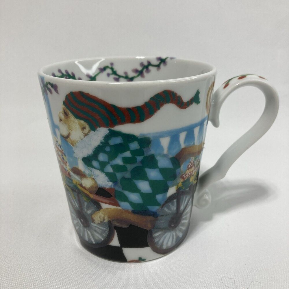 The Monkey & Peddler Mischief By Liz Ross Coffee Tea Mug Cup Monkey On‎ Bike